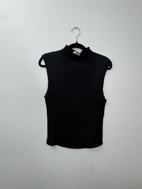 Sleeveless Black Textured Mock Neck Top